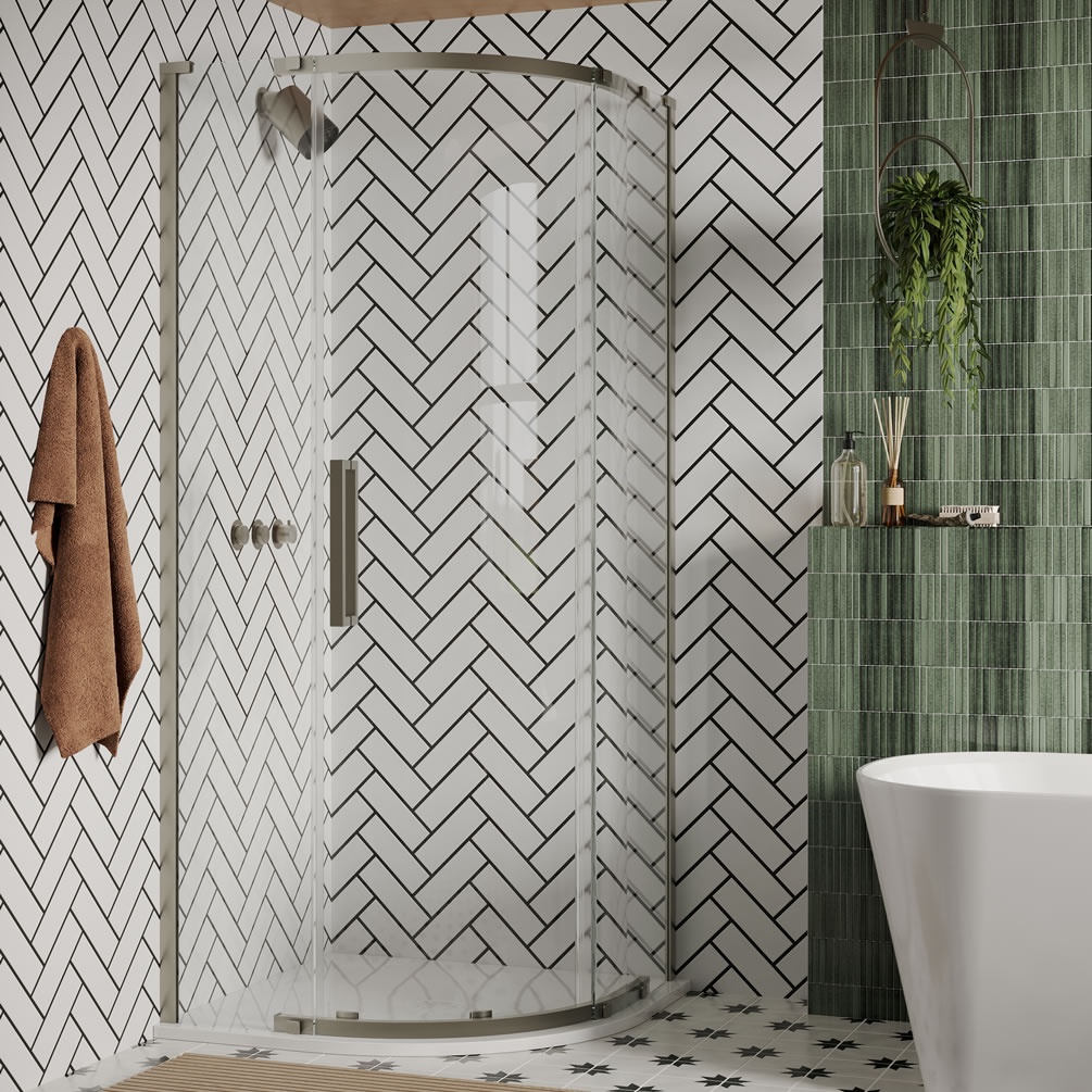 Lifestyle image of Crosswater Asura 8 Brushed Stainless Steel 900mm Shower Quadrant